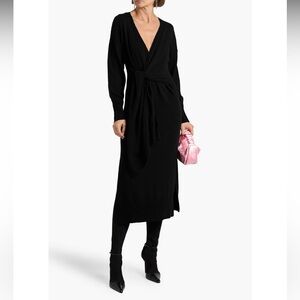 JOHNATHAN SIMKHAI Black Skyla Wrap Knit Midi‎ Dress Size Small Wool Blend